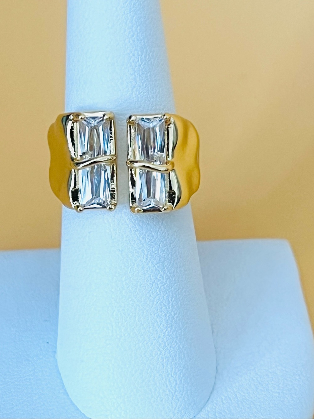 Gold plated ring clear CZ stones